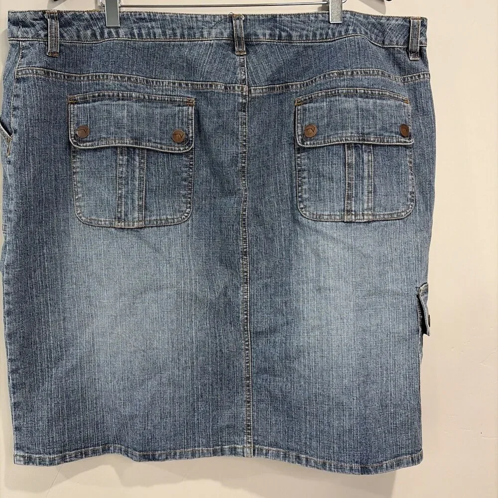 VTG Y2K Venezia Denim Cargo Skirt 22 Flaw Utility Pocket Medium Wash Jean Midi